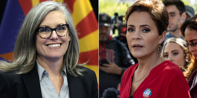 Arizona gubernatorial candidates Katie Hobbs, left, and Kari Lake.