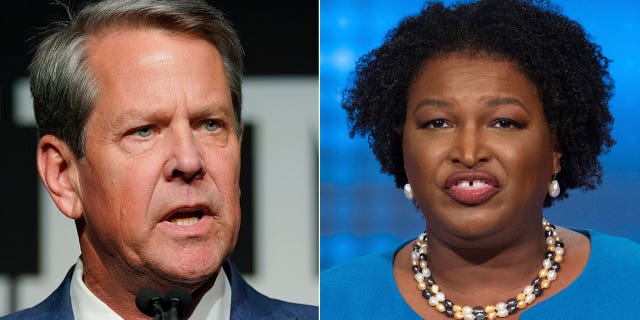 Georgia Gov.  Brian Kemp, left, and Democratic challenger, Stacey Abrams. 