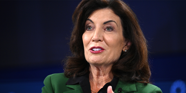 NEW YORK, NEW YORK - SEPTEMBER 20: New York State Governor, Kathy Hochul speaks on stage during The 2022 Concordia Annual Summit - Day 2 at Sheraton New York on September 20, 2022 in New York City. (Photo by Riccardo Savi/Getty Images for Concordia Summit)