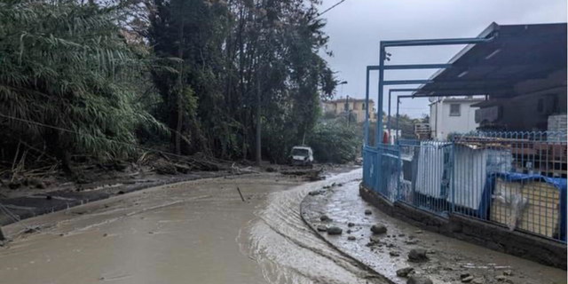 A view shows a street following a landslide on the Italian holiday island of Ischia, Italy, in this handout photo obtained by Reuters on Nov. 26, 2022. 