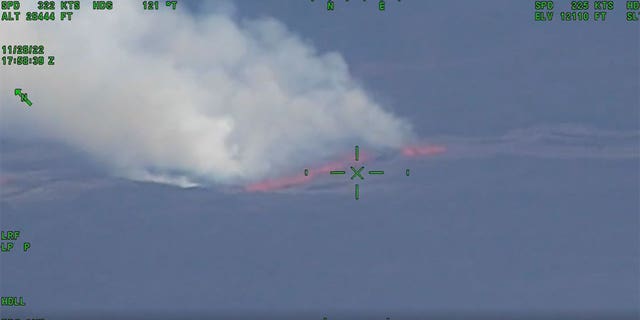 Aerial footage taken from the U.S. Coast Guard C-130 showing the progression of the lava flow from Mauna Loa, the world's largest active volcano. 