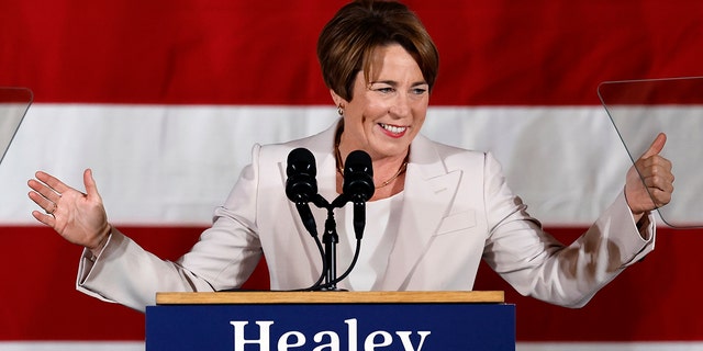 Massachusetts Gov.-elect Maura Healey speaks during a Democratic election night party Tuesday, Nov. 8, 2022, in Boston.