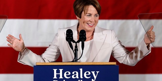 Massachusetts Gov.-elect Maura Healey speaks during a Democratic election night party Tuesday, Nov. 8, 2022, in Boston.