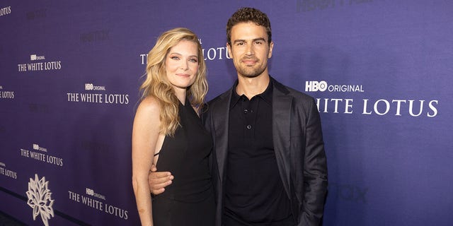 Meghann Fahy and Theo James at the Los Angeles Season 2 Premiere of HBO Original Series "The White Lotus" held at Goya Studios on October 20, 2022 in Los Angeles, California. 