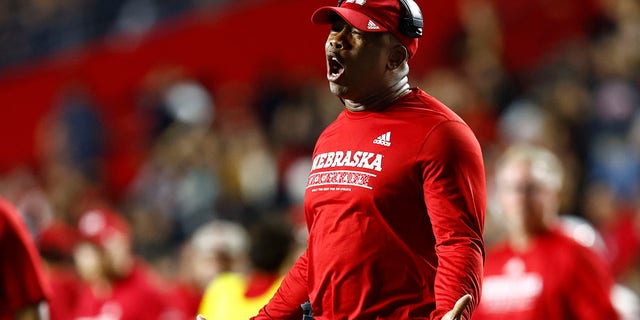Head coach Mickey Joseph of the Nebraska Cornhuskers in action against the Rutgers Scarlet Knights during a game at SHI Stadium on October 7, 2022 in Piscataway, New Jersey. Nebraska defeated Rutgers 14-13. 