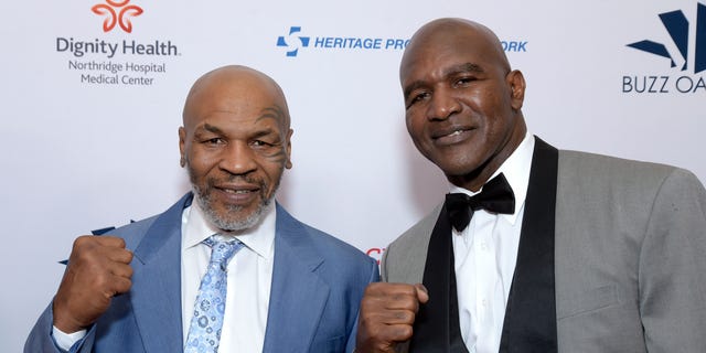 Heavyweight boxing legends Mike Tyson and Evander Holyfield attend the 19th annual Harold and Carole Pump Foundation Gala at The Beverly Hilton Hotel on Aug. 9, 2019 in Beverly Hills, California.