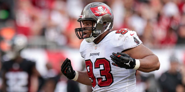 Ndamukong Suh of the Buccaneers after sacking Matt Ryan of the Atlanta Falcons at Raymond James Stadium on Sept. 19, 2019, in Tampa, Florida.