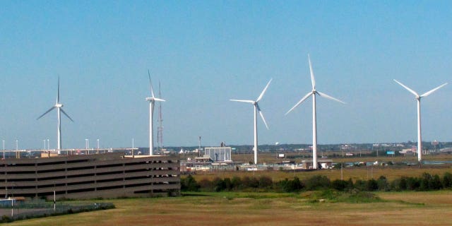 Wind turbines in Atlantic City, New Jersey, are pictured.