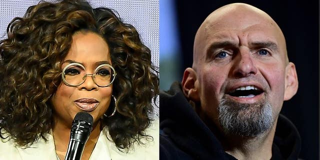 Oprah Winfrey, left, endorses Pennsylvania Lt. Gov. John Fetterman, right, on Thursday.