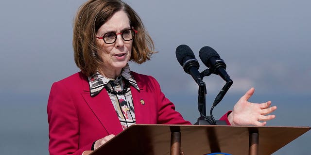 Oregon Gov. Kate Brown speaks in San Francisco, California, on Oct. 6, 2022