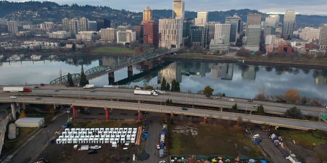 Homeless encampments near downtown Portland. Homelessness is among the many issues affecting the city that voters bore in mind when opting to restructure its council.