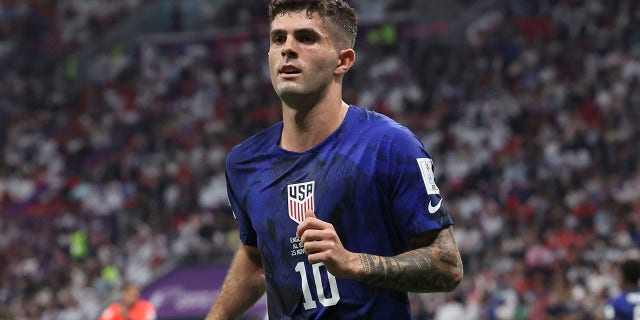 Christian Pulisic of the USA in action during the FIFA World Cup Qatar 2022 Group B match against England at Al Bayt Stadium on November 25, 2022 in Al Khor, Qatar. 