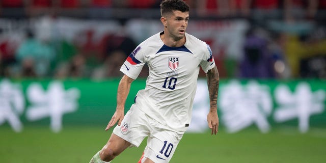 Christian Pulisic of USA in action during the FIFA World Cup Qatar 2022 Group B match between USA and Wales at Ahmad Bin Ali Stadium on November 21, 2022 in Doha, Qatar.