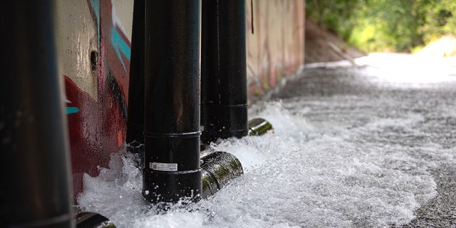 Up to 3,500 gallons of water per minute from the Red Hill Well is discharged into Halawa Stream on Jan. 31, 2022, as the Navy flushes the water supply. Hundreds of families say they were sickened after drinking fuel-contaminated water.