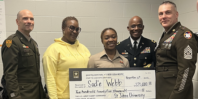 Bronx high schooler Sad'e Webb receives the U.S. Army Minuteman Scholarship on Nov. 6, 2022. She told Fox News Digital the experience was 