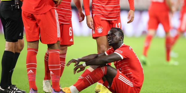 Sadio Mane of Bayern Munich is injured during the match against SV Werder Bremen at Allianz Arena on Nov. 8, 2022, in Munich, Germany.