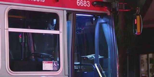 Close up look at the San Francisco Muni bus police say was hijacked, 