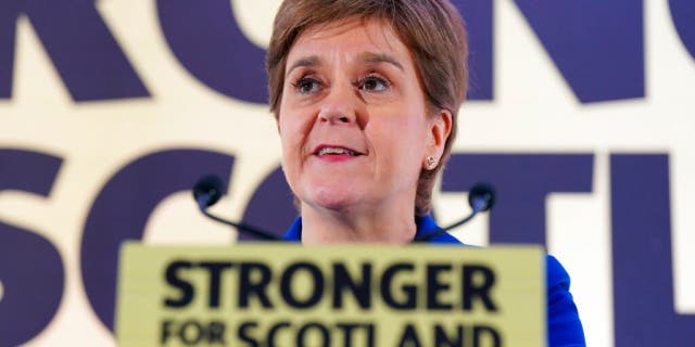 Scottish National Party leader and First Minister of Scotland Nicola Sturgeon issues a statement at the Apex Grassmarket Hotel in Edinburgh, Wednesday, Nov. 23, 2022.