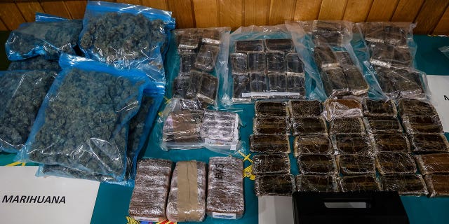 Spanish authorities seized more than 50 tons of marijuana in Catalonia. In the picture: Packages of marijuana from Operation Krolik, related to drug trafficking, at the Civil Guard headquarters on November 2, 2022 in Valencia, Valencian Community, Spain.