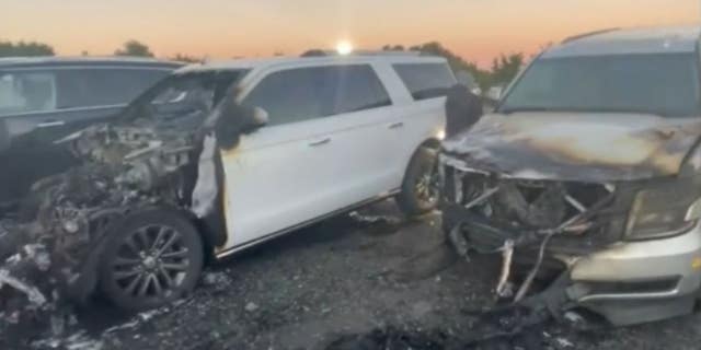 Several vehicles rented by the Secret Service to protest President Biden in Nantucket burned Monday.