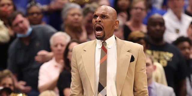 Vanderbilt Commodores head coach Jerry Stackhouse reacts during the second half against the Kentucky Wildcats in the SEC Men's Basketball Tournament quarterfinal game at Amalie Arena on March 11, 2022 in Tampa, Florida. 