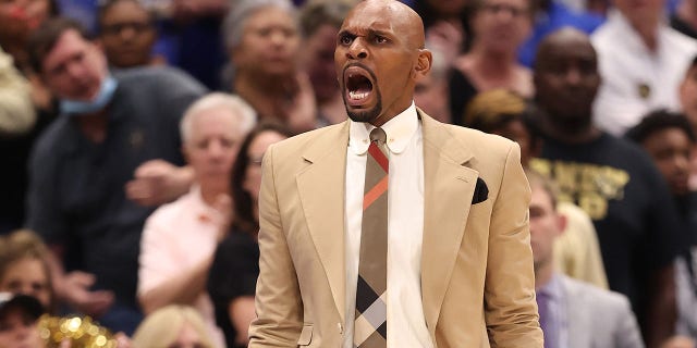Vanderbilt Commodores head coach Jerry Stackhouse reacts during the second half against the Kentucky Wildcats in the SEC Men's Basketball Tournament quarterfinal game at Amalie Arena on March 11, 2022 in Tampa, Florida.