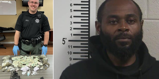 The delivery driver, identified as Christopher James Duncan, pictured on the right, confirmed he was in possession of drugs to school resource Josh Alexander, pictured on the left, authorities said.