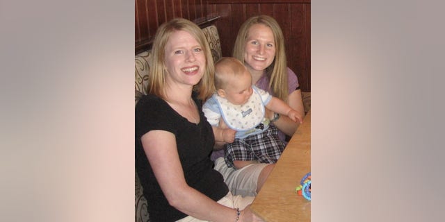 Baby Riley with his adoptive mother, Julie, left, and birth mom, Julianna, 2006. (Family photo)