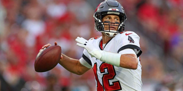 Tom Brady #12 of the Tampa Bay Buccaneers passes the ball during the second quarter in the game against the Los Angeles Rams at Raymond James Stadium on November 6, 2022, in Tampa, Florida. 