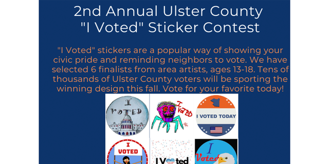 Contest announcement for "I Voted" sticker in Ulster County, New York, earlier this year. 