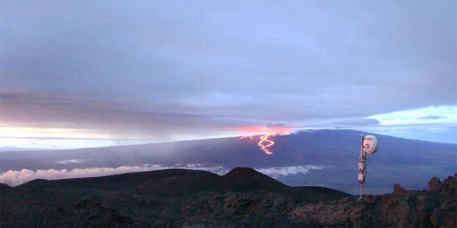 A still from a live webcam monitoring Mauna Loa's summit and northeast rift zone from Mauna Kea.