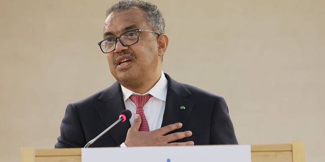 Dr. Tedros Adhanom Ghebreyesus, director-general of the World Health Organization, speaks in Geneva, Switzerland, on May 24, 2022. 