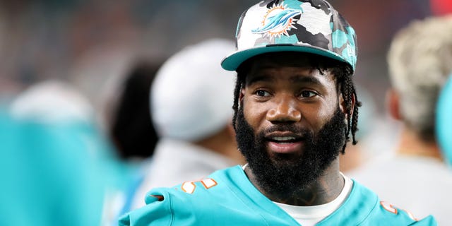 Xavien Howard #25 of the Miami Dolphins looks on during the fourth quarter against the Philadelphia Eagles at Hard Rock Stadium on Aug. 27, 2022 in Miami Gardens, Fla.