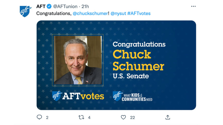 AFT Tweet Chuck Schumer