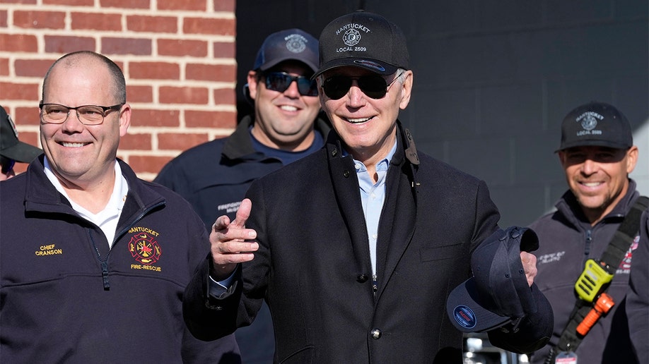 President Biden speaks as he meets with firefighters in Nantucket, Massachusetts