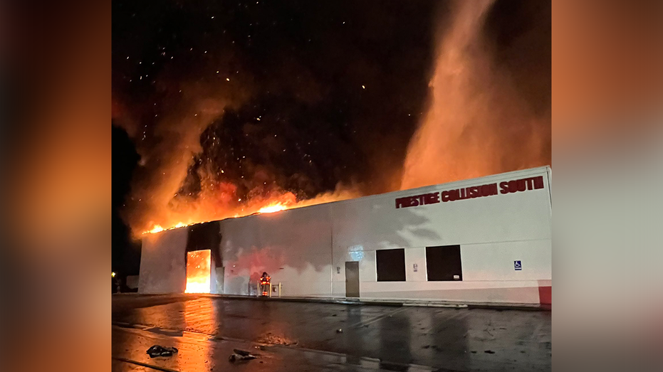 California repair center engulfed in flames