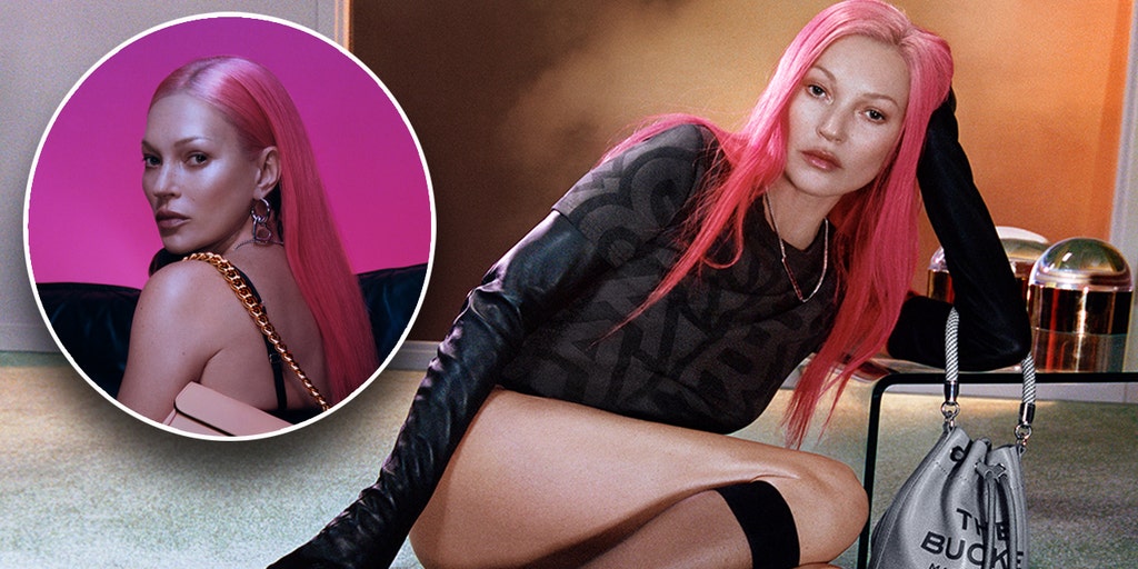 Kate Moss models electric pink hair reminiscent of iconic '90s