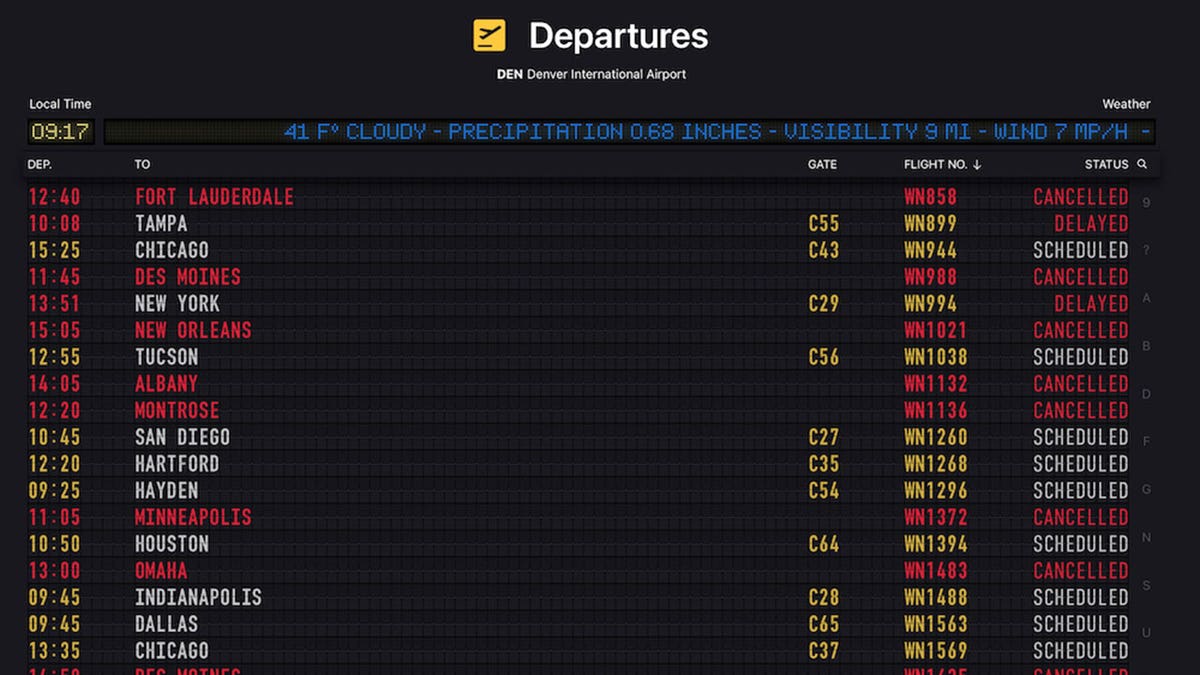 Screenshot of a flight app.