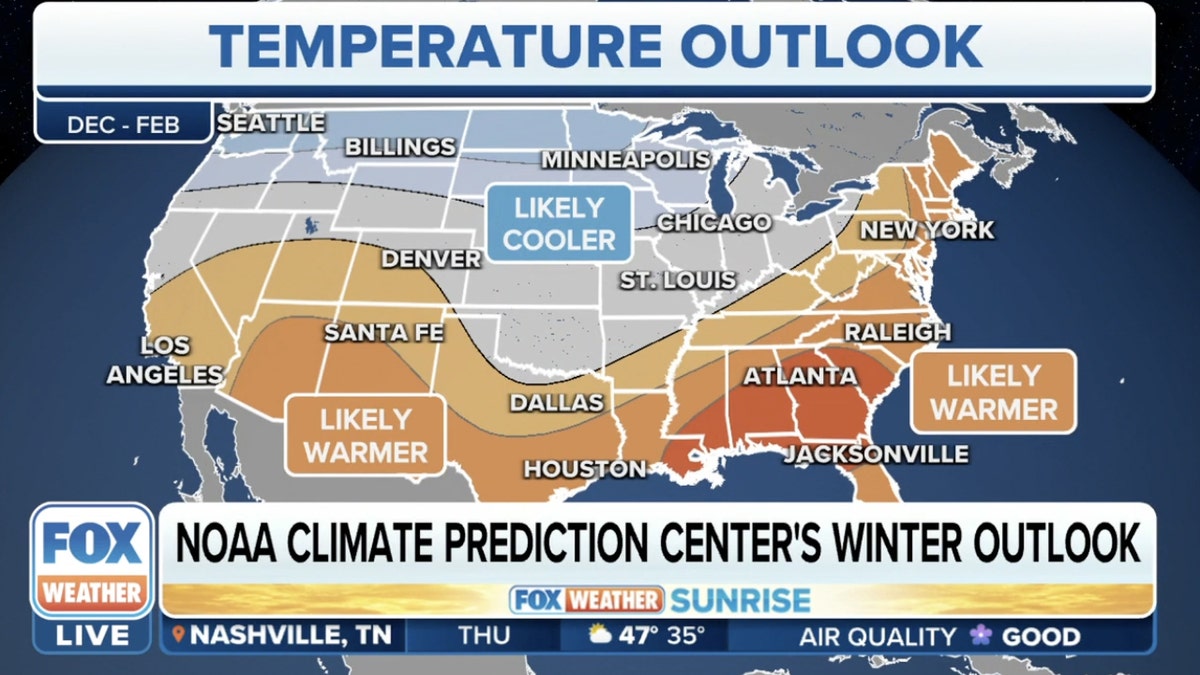 Weather Map showing winter outlook in US