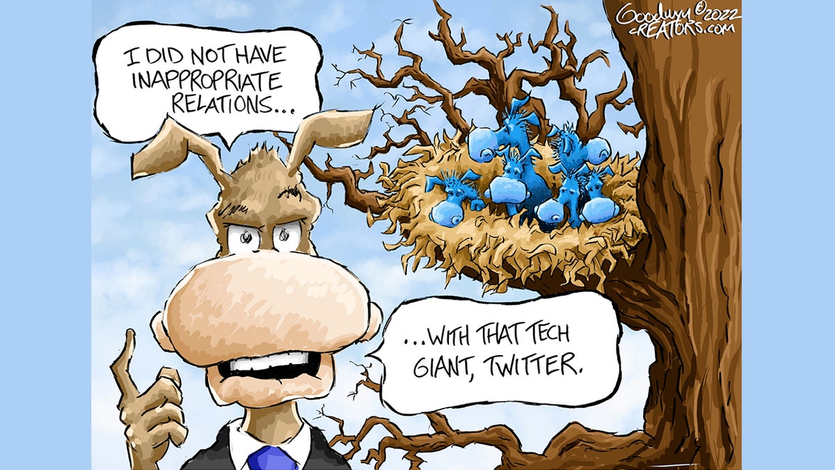 Political cartoon poking fun at Democrats and Twitter