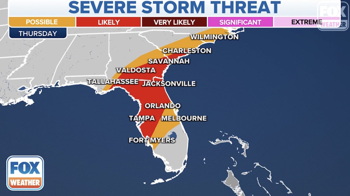Fox Weather map showing severe weather in Florida