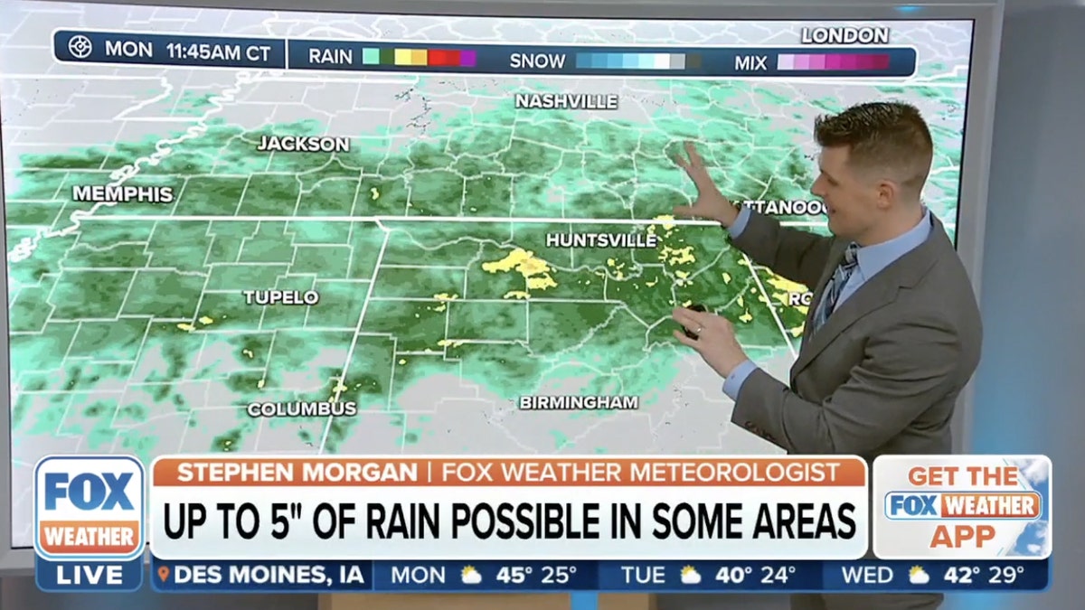 Fox Weather map showing rain