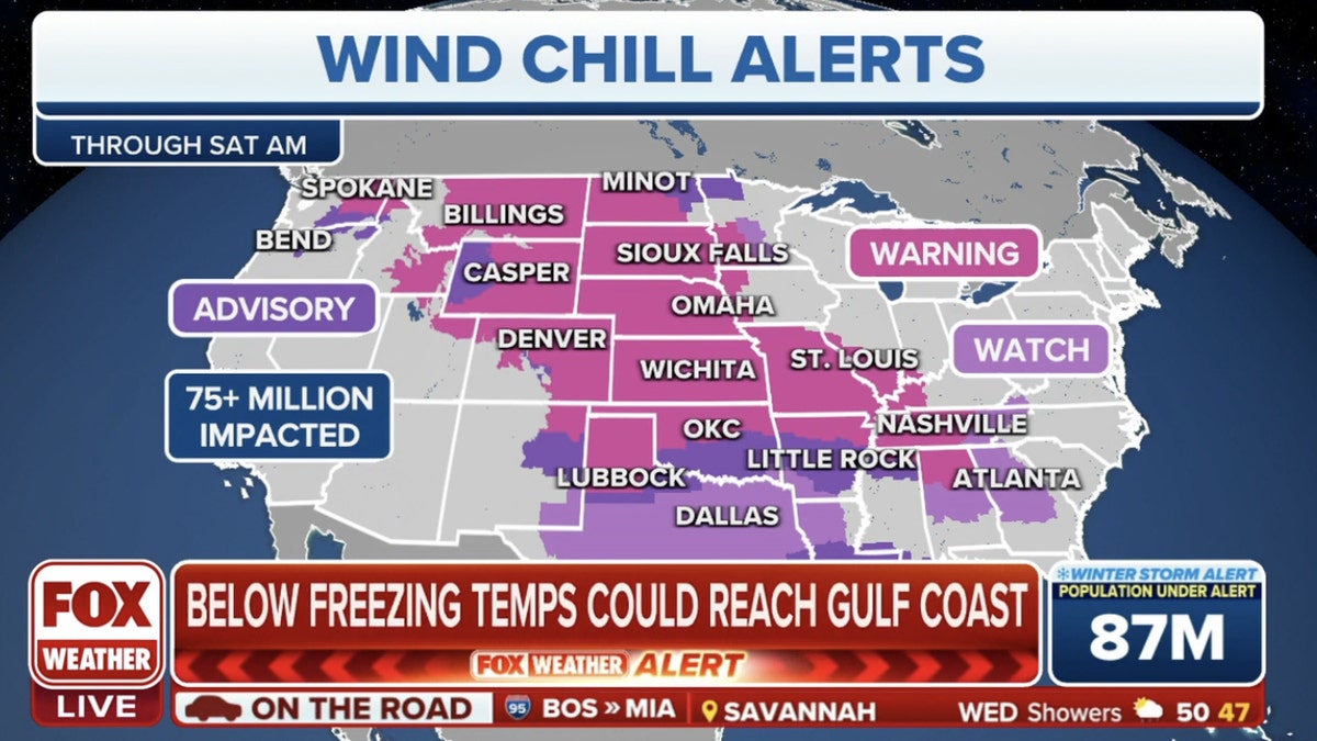 wind chill map of US