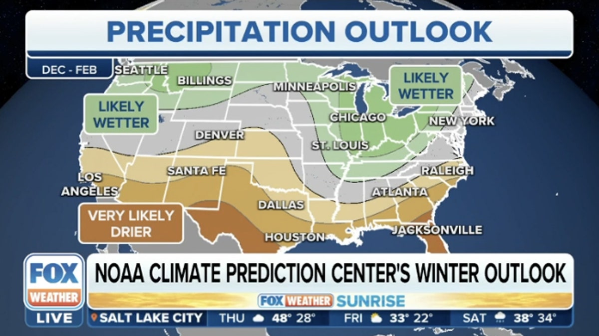 Fox Weather map showing NOAA's winter outlook