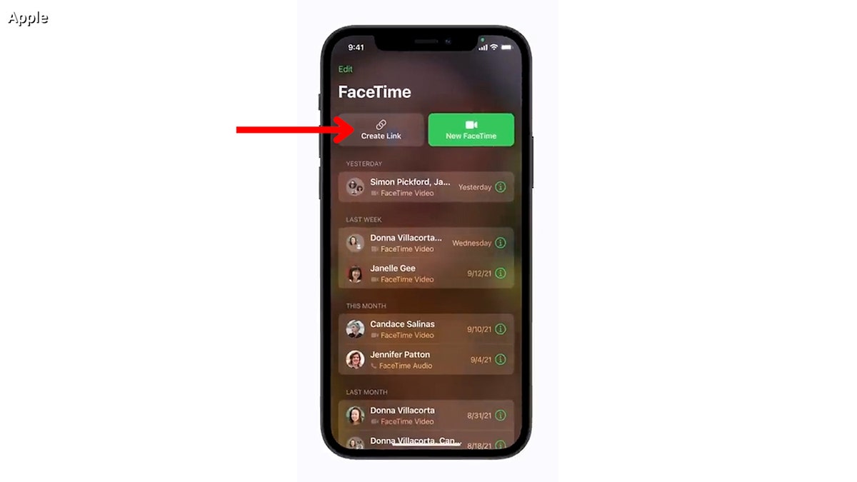 Screenshot of phone Facetime screen