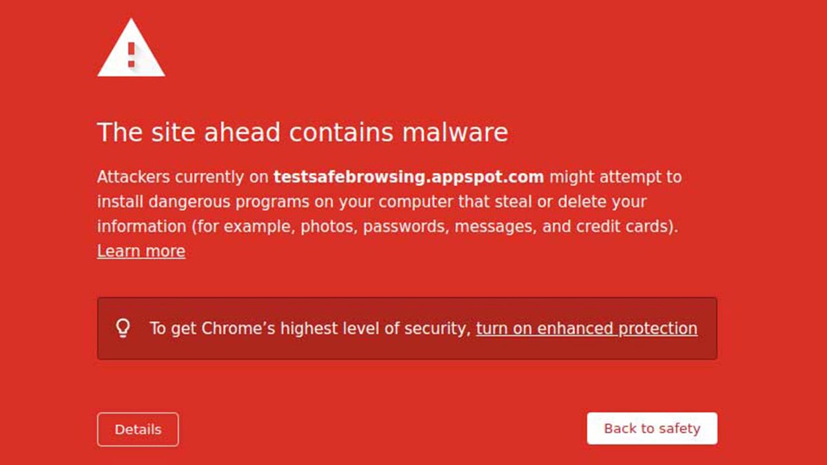 Red malware warning on Google Chrome