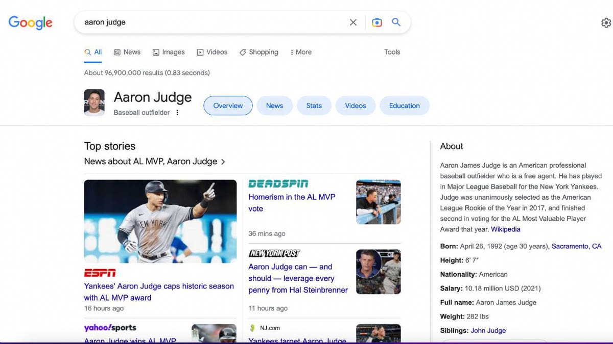 Aaron Judge Google search.