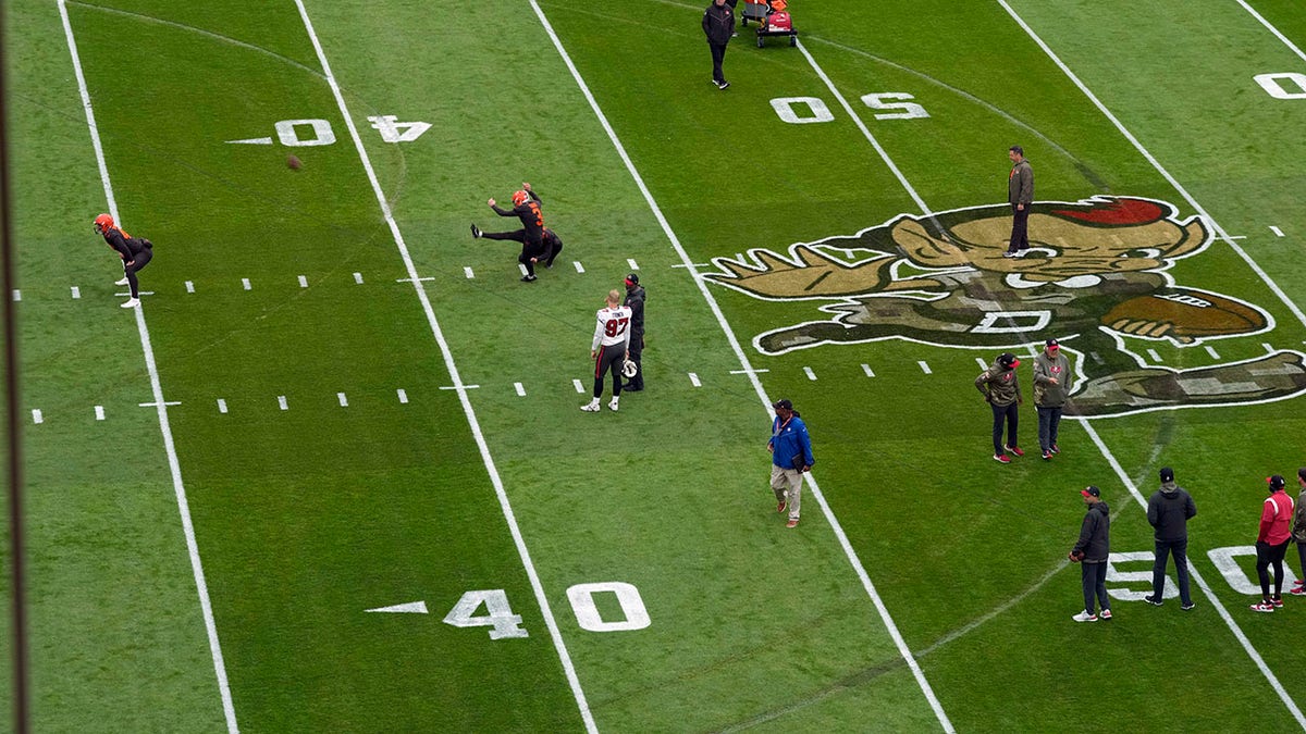 Tire marks on the Browns field