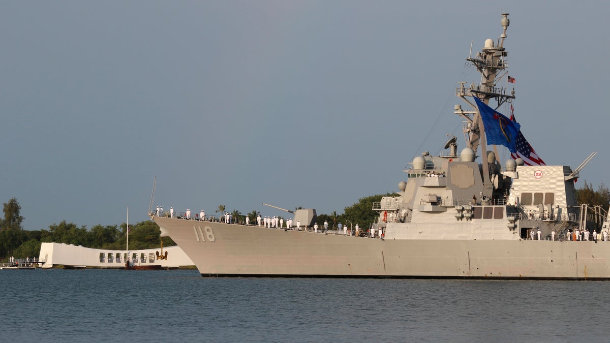 USS Daniel Inouye salute during Pearl Harbor remembrance ceremony