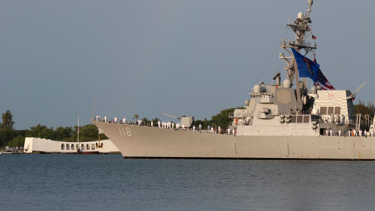 USS Daniel Inouye salute during Pearl Harbor remembrance ceremony